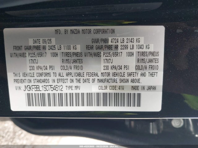 Продаж на аукціоні авто 2025 Mazda Cx-5 2.5 S Select, vin: JM3KFBBL1S0754612, номер лоту: 45202655