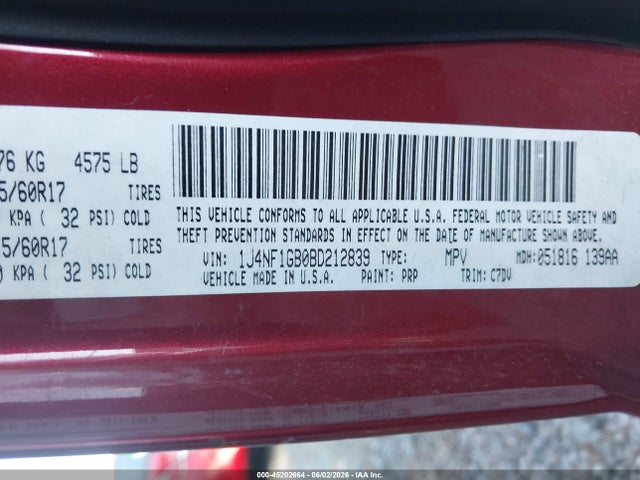 2011 Jeep Patriot Sport მანქანა იყიდება აუქციონზე, vin: 1J4NF1GB0BD212839, აუქციონის ნომერი: 45202664