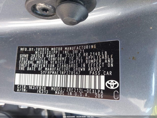 Toyota COROLLA LE 2022 5YFHPMAE1NP278547 Image 9