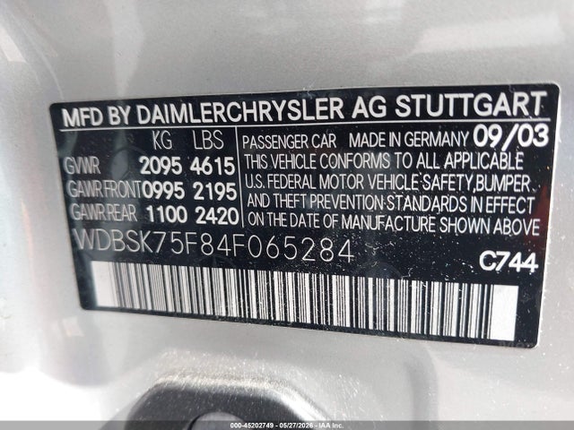 Продаж на аукціоні авто 2004 Mercedes-benz Sl 500, vin: WDBSK75F84F065284, номер лоту: 45202749