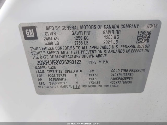 Aukcja sprzedaży 2016 Gmc Terrain Denali, vin: 2GKFLVE3XG6293123, numer aukcji: 45202769