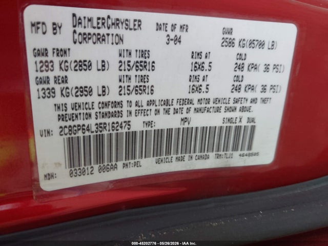 Продажа на аукционе авто 2005 Chrysler Town & Country Limited, vin: 2C8GP64L35R162475, номер лота: 45202776