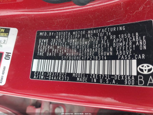 Toyota Corolla S Plus 2015 5YFBURHE4FP218314 Image 9