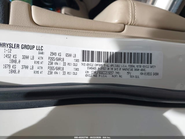 Aukcja sprzedaży 2012 Jeep Grand Cherokee Limited, vin: 1C4RJFBG6CC219257, numer aukcji: 45202795
