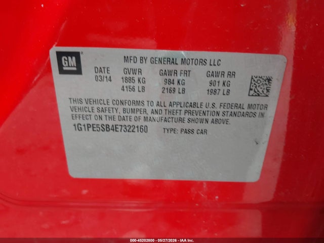 2014 Chevrolet Cruze 2lt Auto მანქანა იყიდება აუქციონზე, vin: 1G1PE5SB4E7322160, აუქციონის ნომერი: 45202800