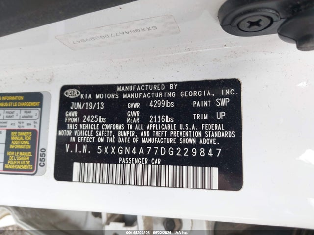 Продаж на аукціоні авто 2013 Kia Optima Ex, vin: 5XXGN4A77DG229847, номер лоту: 45202808