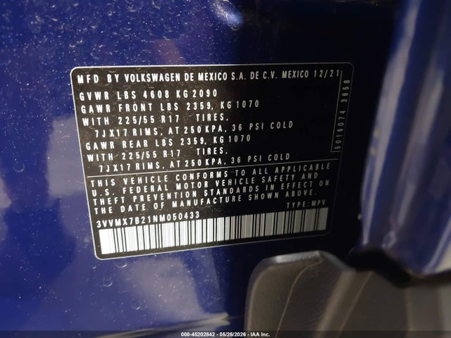 Продаж на аукціоні авто 2022 Volkswagen Taos 1.5t S, vin: 3VVMX7B21NM050433, номер лоту: 45202842