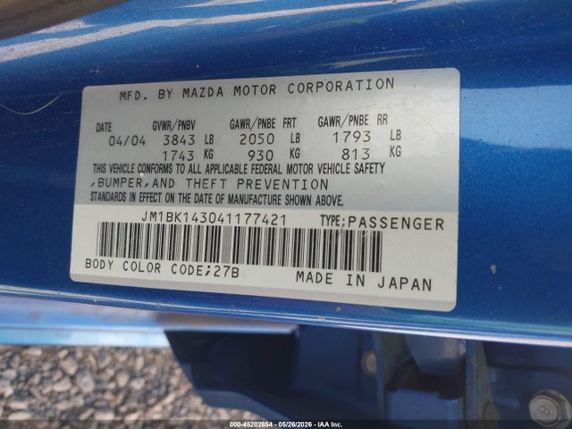 Aukcja sprzedaży 2004 Mazda Mazda3 S, vin: JM1BK143041177421, numer aukcji: 45202854