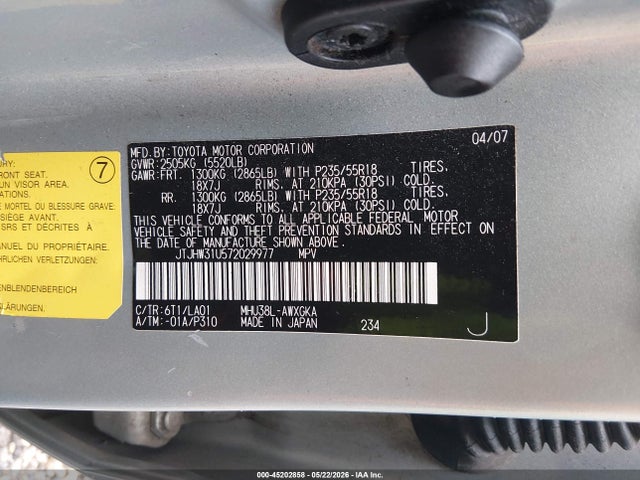 Продажа на аукционе авто 2007 Lexus Rx 400h, vin: JTJHW31U572029977, номер лота: 45202858