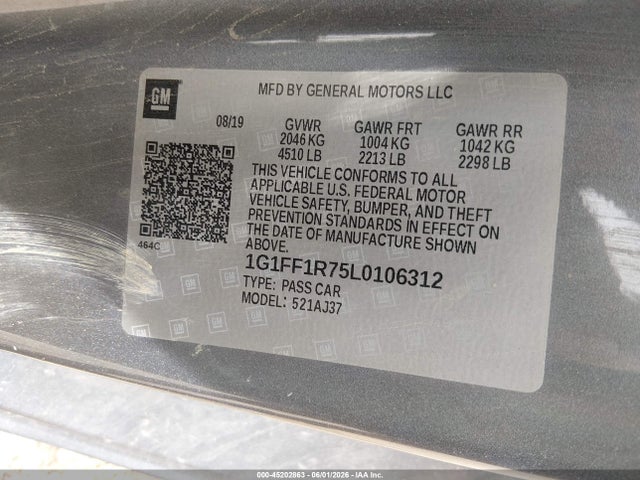45202863 :رقم المزاد ، 1G1FF1R75L0106312 vin ، 2020 Chevrolet Camaro Rwd  1ss مزاد بيع