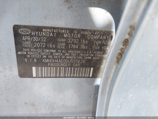 2013 Hyundai Elantra Gls მანქანა იყიდება აუქციონზე, vin: KMHDH4AE0DU535626, აუქციონის ნომერი: 45202873