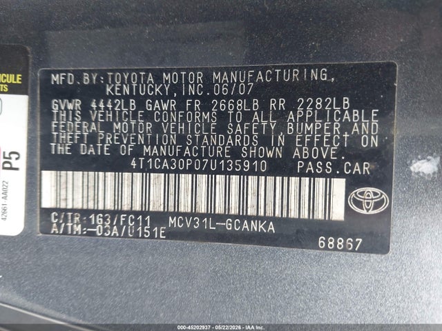 Продаж на аукціоні авто 2007 Toyota Camry Solara Sport V6, vin: 4T1CA30P07U135910, номер лоту: 45202937