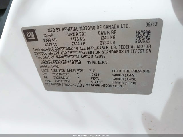 Продажа на аукционе авто 2014 Chevrolet Equinox 1lt, vin: 2GNFLFEK1E6119759, номер лота: 45202984
