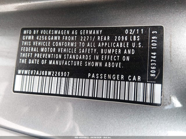 Aukcja sprzedaży 2011 Volkswagen Gti 2-door, vin: WVWEV7AJ6BW226907, numer aukcji: 45203012