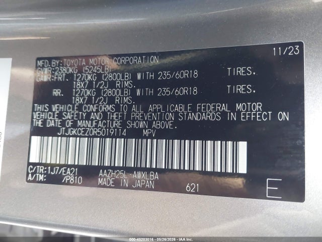 Aukcja sprzedaży 2024 Lexus Nx 350h Premium, vin: JTJGKCEZ0R5019114, numer aukcji: 45203016