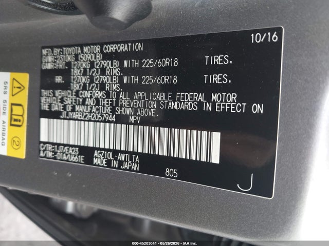 Aukcja sprzedaży 2017 Lexus Nx 200t, vin: JTJYARBZ2H2057944, numer aukcji: 45203041