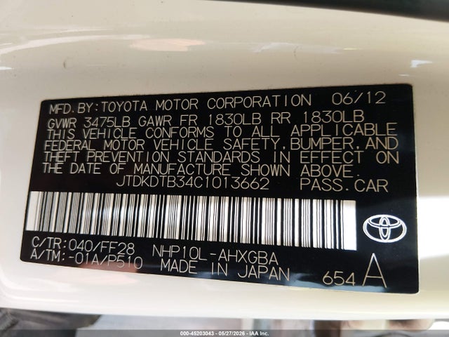 Продаж на аукціоні авто 2012 Toyota Prius C Three, vin: JTDKDTB34C1013662, номер лоту: 45203043