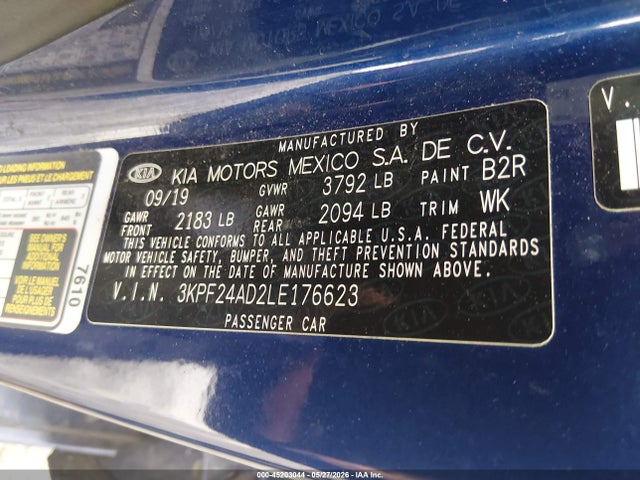 2020 Kia Forte Lxs მანქანა იყიდება აუქციონზე, vin: 3KPF24AD2LE176623, აუქციონის ნომერი: 45203044