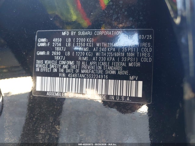 Продажа на аукционе авто 2025 Subaru Outback Limited, vin: 4S4BTANC5S3234916, номер лота: 45203073