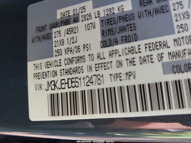 45203085 :رقم المزاد ، JM3KJEHD5S1124781 vin ، 2025 Mazda Cx-70 3.3 Turbo Premium Plus Package مزاد بيع