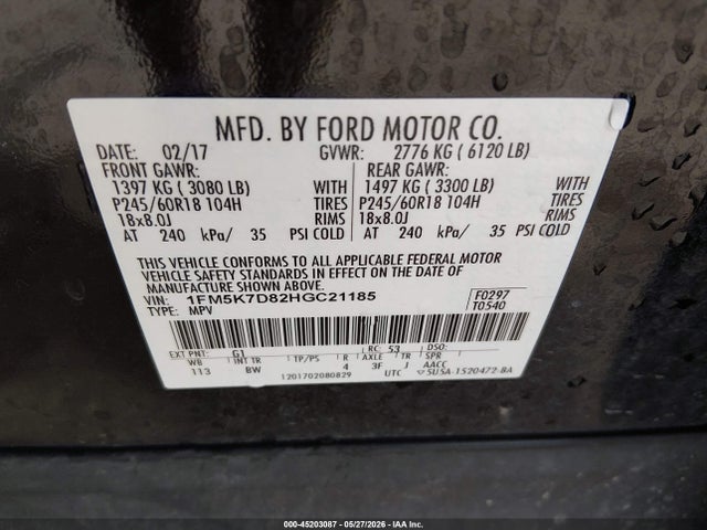 Ford EXPLORER XLT 2017 1FM5K7D82HGC21185 Image 9