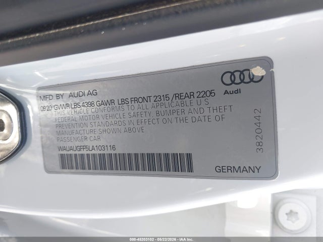 Aukcja sprzedaży 2020 Audi A3 Premium 40 Tfsi Front-wheel Drive S Tronic, vin: WAUAUGFF5LA103116, numer aukcji: 45203102