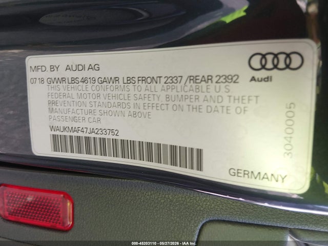 Aukcja sprzedaży 2018 Audi A4 2.0t Tech Ultra Premium/2.0t Ultra Premium, vin: WAUKMAF47JA233752, numer aukcji: 45203110