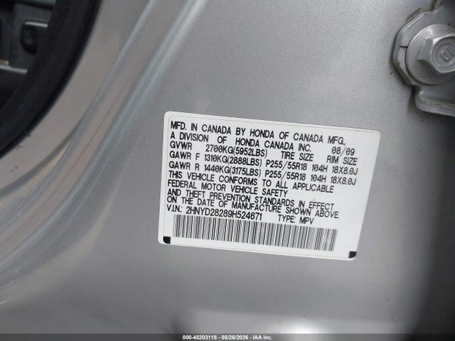 Aukcja sprzedaży 2009 Acura Mdx, vin: 2HNYD28289H524671, numer aukcji: 45203118