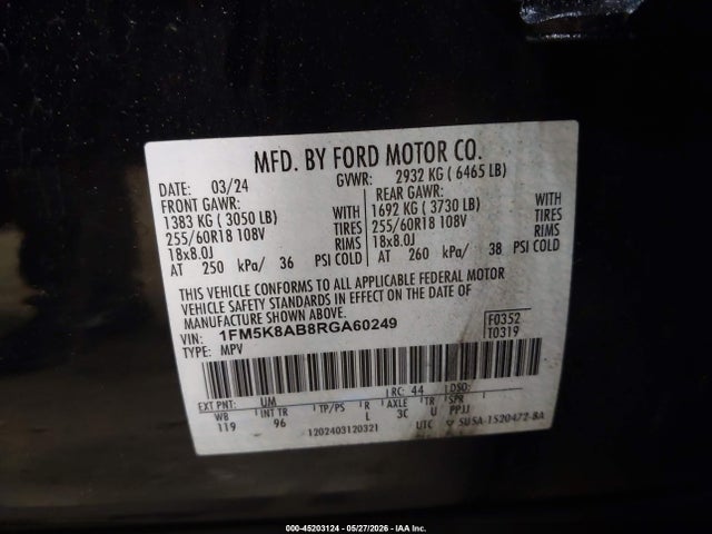 Aukcja sprzedaży 2024 Ford Police Interceptor Utility, vin: 1FM5K8AB8RGA60249, numer aukcji: 45203124