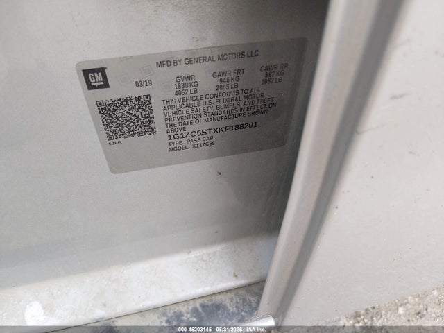1G1ZC5STXKF188201 Chevrolet Malibu 1fl