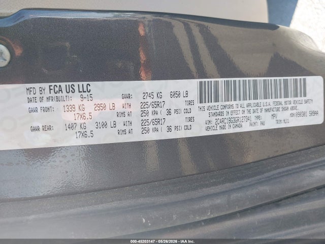 Aukcja sprzedaży 2016 Chrysler Town & Country Touring, vin: 2C4RC1BG3GR127341, numer aukcji: 45203147
