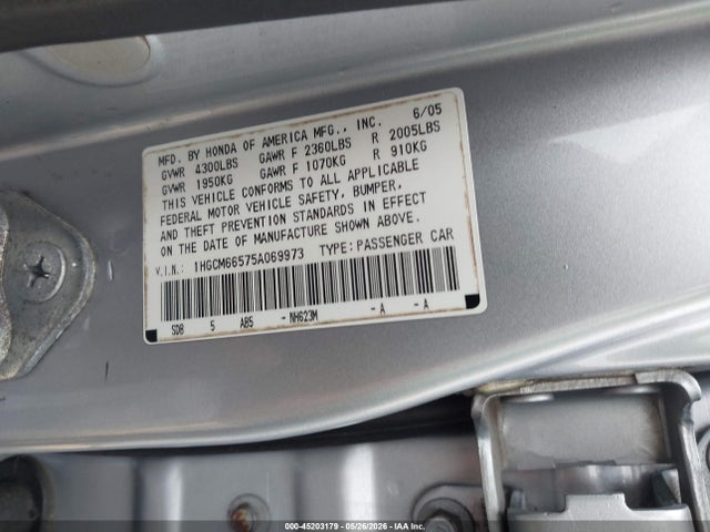 Продаж на аукціоні авто 2005 Honda Accord 3.0 Ex, vin: 1HGCM66575A069973, номер лоту: 45203179