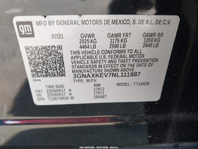 Продажа на аукционе авто 2022 Chevrolet Equinox Fwd Lt, vin: 3GNAXKEV7NL111887, номер лота: 45203209