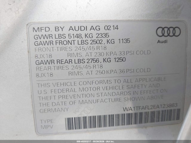 Aukcja sprzedaży 2014 Audi Allroad 2.0t Premium, vin: WA1TFAFL2EA123863, numer aukcji: 45203217