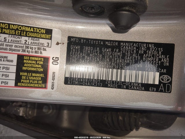 Aukcja sprzedaży 2015 Toyota Corolla Le, vin: 2T1BURHE3FC360153, numer aukcji: 45203219