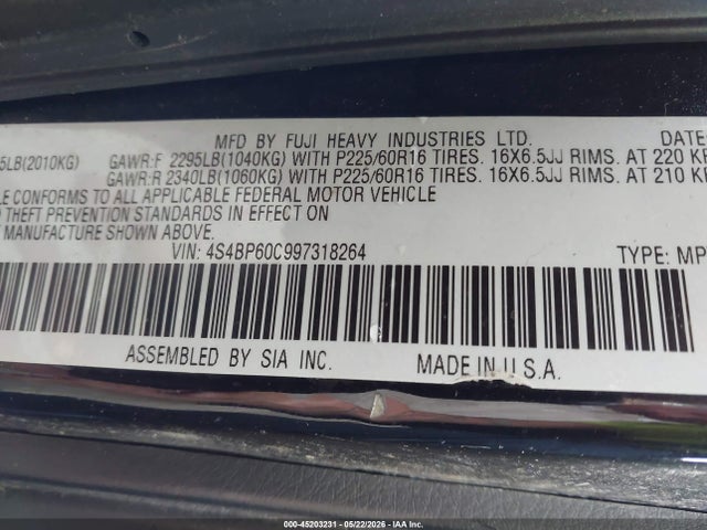 Aukcja sprzedaży 2008 Subaru Outback 2.5i, vin: 4S4BP60C997318264, numer aukcji: 45203231