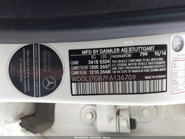 45203233 :رقم المزاد ، WDDLJ7GB7FA136709 vin ، 2015 Mercedes-benz Cls 63 Amg S 4matic مزاد بيع