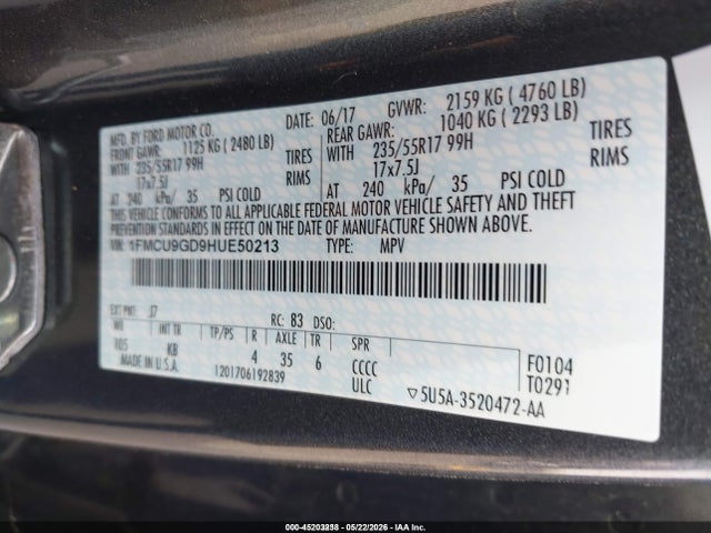 Aukcja sprzedaży 2017 Ford Escape Se, vin: 1FMCU9GD9HUE50213, numer aukcji: 45203238