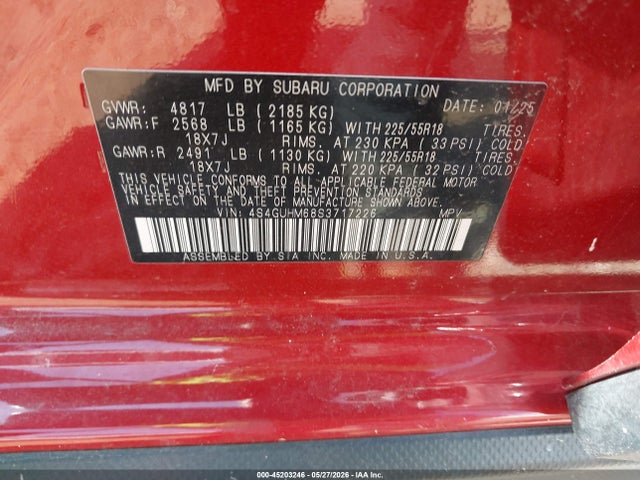 45203246 :رقم المزاد ، 4S4GUHM68S3717226 vin ، 2025 Subaru Crosstrek Limited مزاد بيع