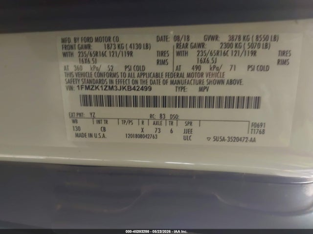 Ford Transit-150 Xl 2018 1FMZK1ZM3JKB42499 Image 9