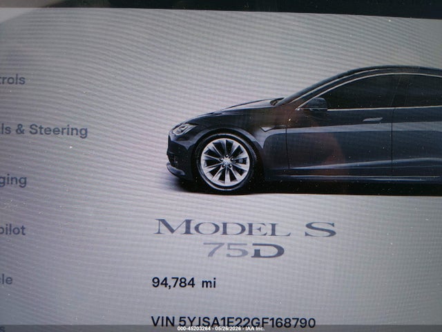 45203264 :رقم المزاد ، 5YJSA1E22GF168790 vin ، 2016 Tesla Model S 60d/70d/75d/85d/90d مزاد بيع
