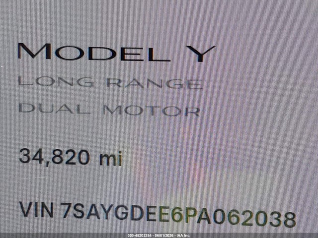 Auction sale of the 2023 Tesla Model Y Awd/long Range Dual Motor All-wheel Drive, vin: 7SAYGDEE6PA062038, lot number: 45203284