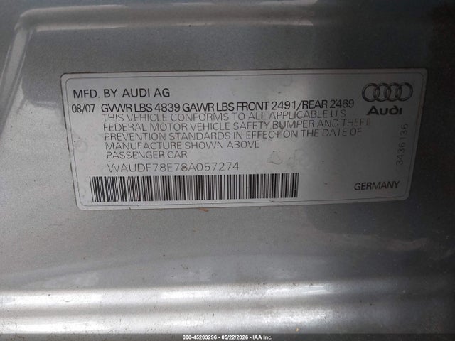 Aukcja sprzedaży 2008 Audi A4 2.0t, vin: WAUDF78E78A057274, numer aukcji: 45203296
