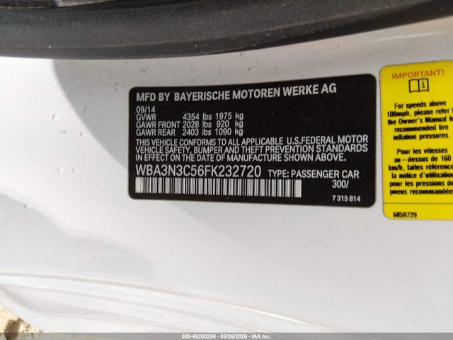 2015 Bmw 428i მანქანა იყიდება აუქციონზე, vin: WBA3N3C56FK232720, აუქციონის ნომერი: 45203298