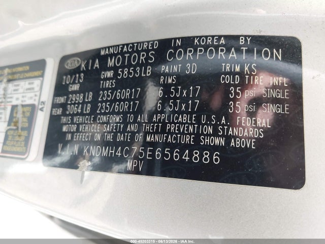 Aukcja sprzedaży 2014 Kia Sedona Ex, vin: KNDMH4C75E6564886, numer aukcji: 45203315