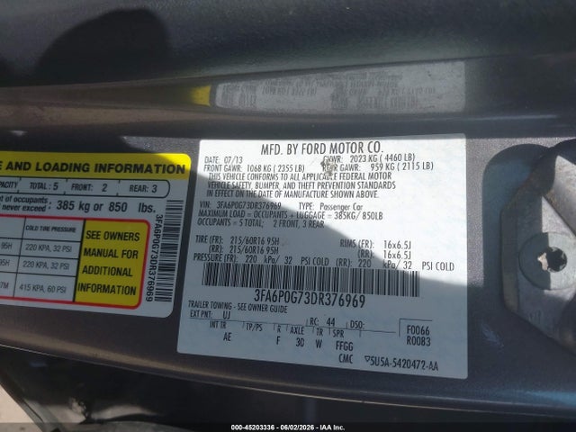 Aukcja sprzedaży 2013 Ford Fusion S, vin: 3FA6P0G73DR376969, numer aukcji: 45203336