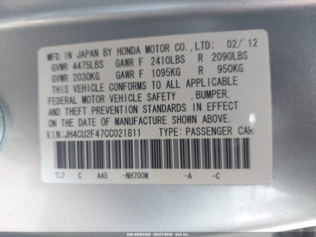 Продаж на аукціоні авто 2012 Acura Tsx 2.4, vin: JH4CU2F47CC021811, номер лоту: 45203350