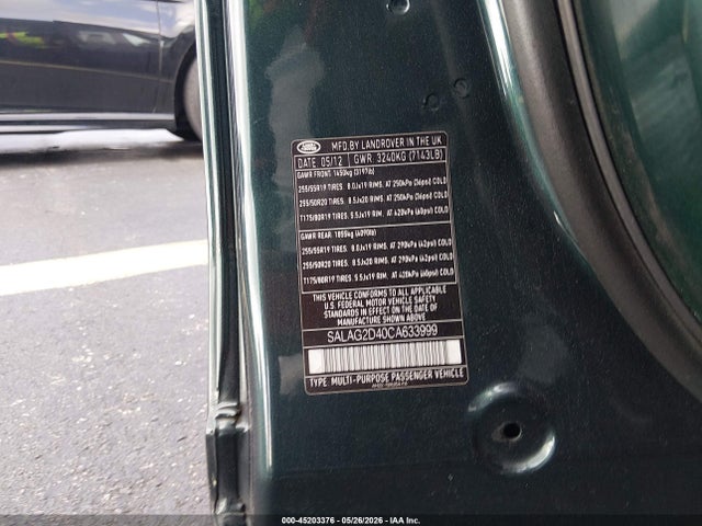 Aukcja sprzedaży 2012 Land Rover Lr4, vin: SALAG2D40CA633999, numer aukcji: 45203376