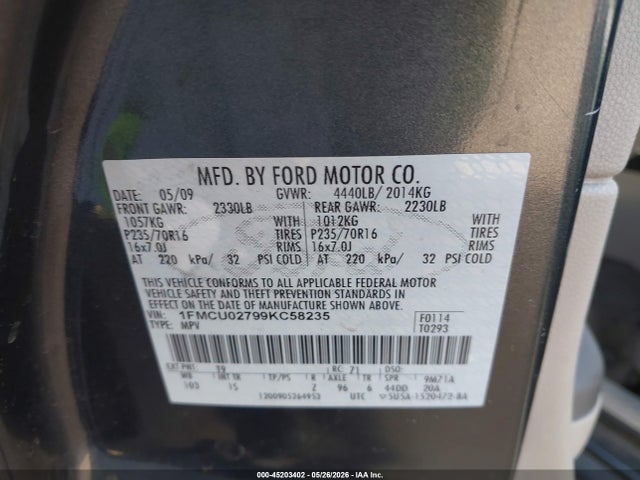 2009 Ford Escape Xls/xls Manual მანქანა იყიდება აუქციონზე, vin: 1FMCU02799KC58235, აუქციონის ნომერი: 45203402