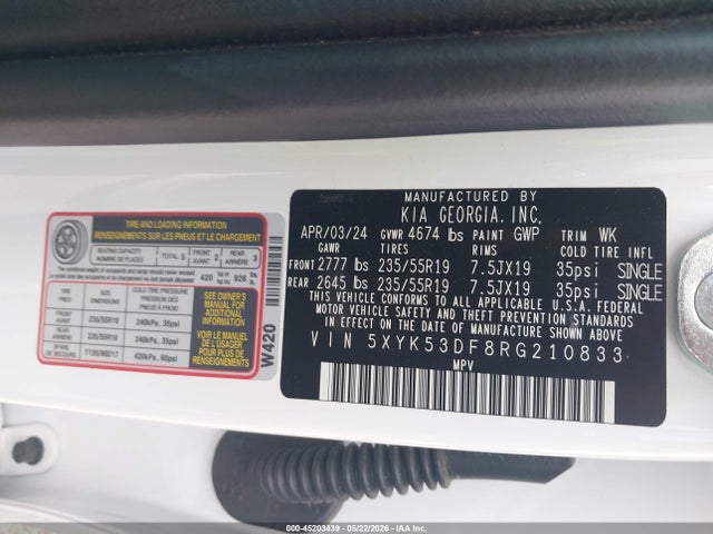 45203439 :رقم المزاد ، 5XYK53DF8RG210833 vin ، 2024 Kia Sportage Sx-prestige مزاد بيع